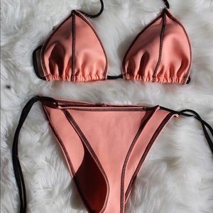 2 Piece Peach & Black Bathing Suit